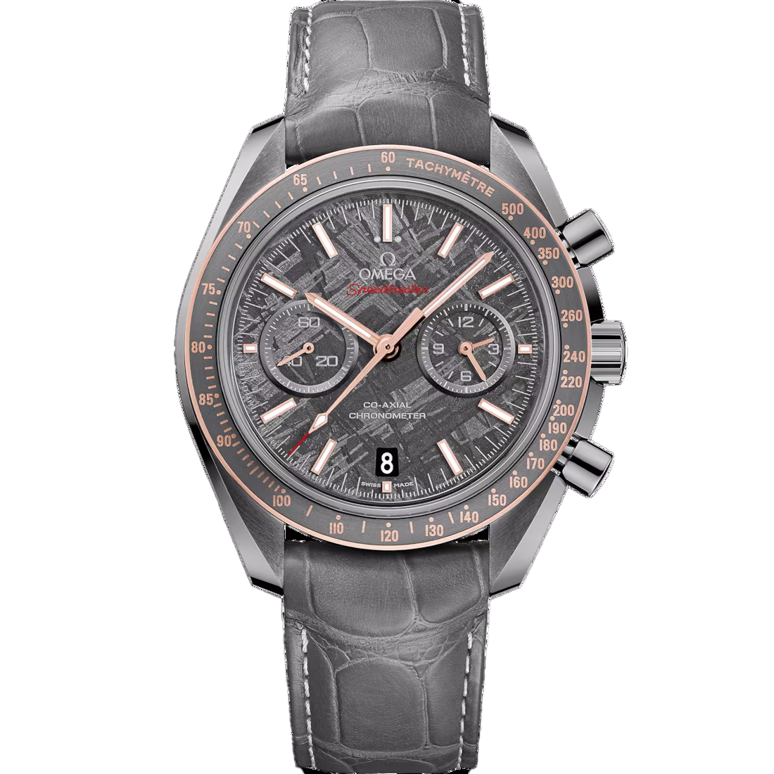 Speedmaster Dark Side of the Moon 44.25 mm, grey ceramic on leather strap with foldover clasp