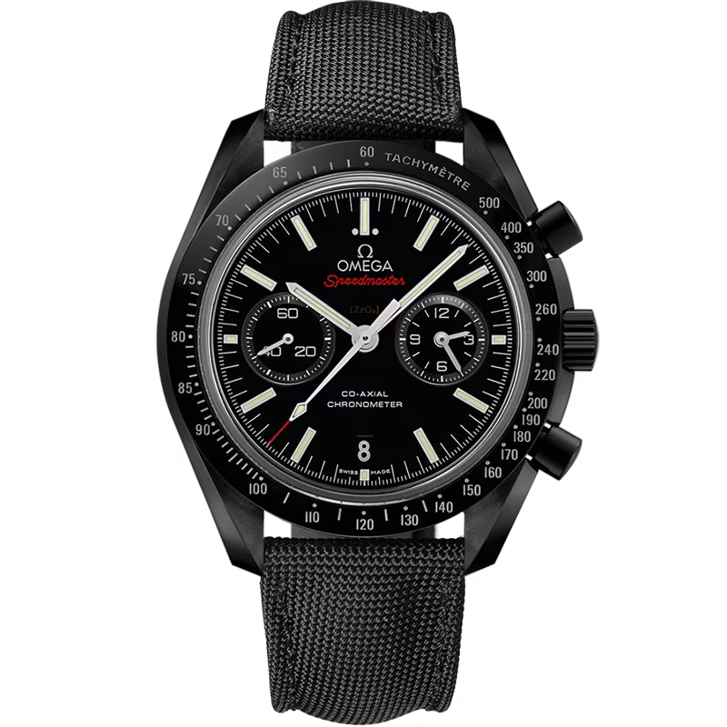 Speedmaster Dark Side of the Moon 44.25 mm, black ceramic on coated nylon fabric strap with foldover clasp
