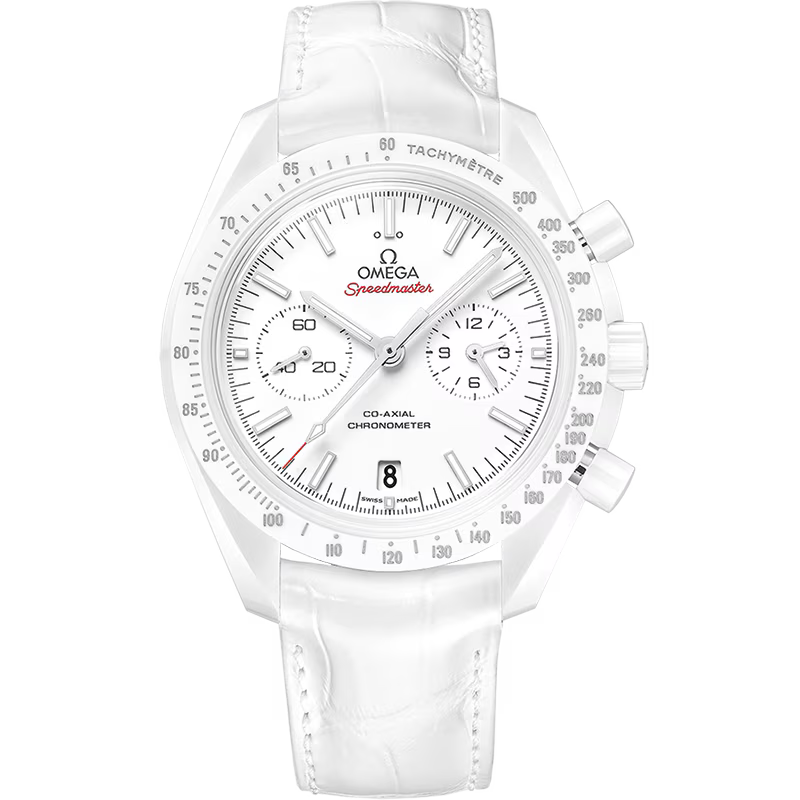Speedmaster Dark Side of the Moon 44.25 mm, white ceramic on leather strap