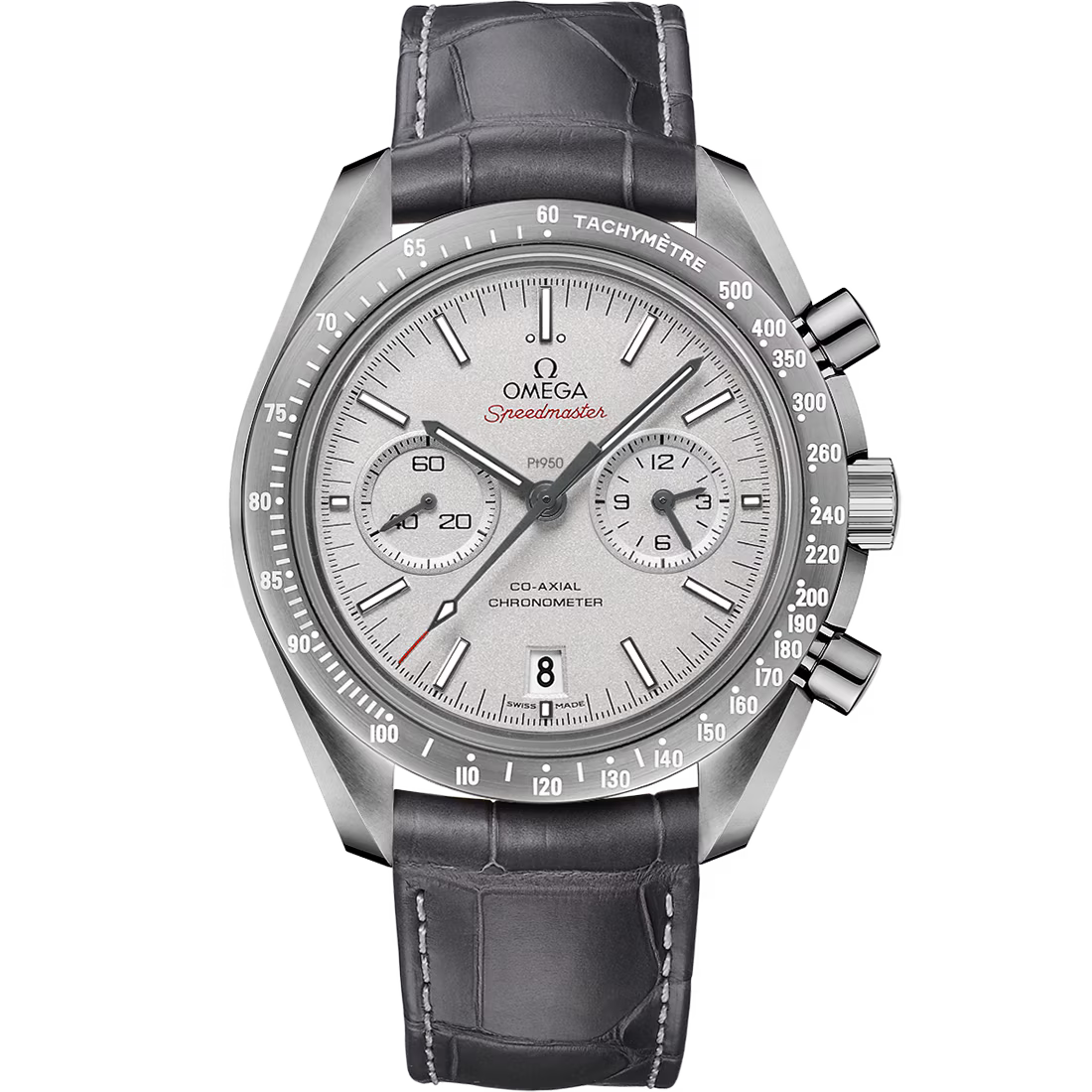 Speedmaster Dark Side of the Moon 44.25 mm, grey ceramic on leather strap with foldover clasp