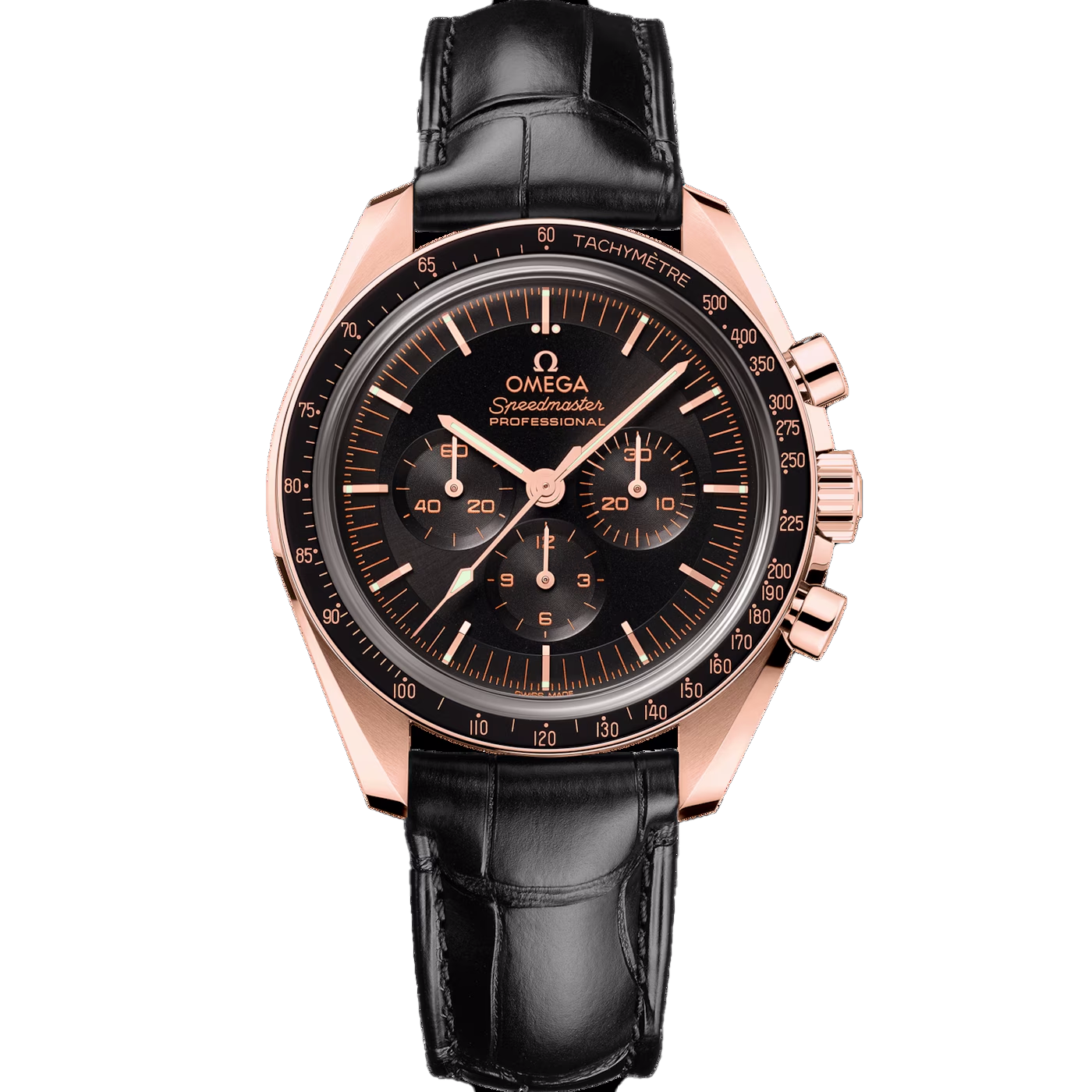 Speedmaster Moonwatch Professional 42 mm, Sedna™ gold on leather strap