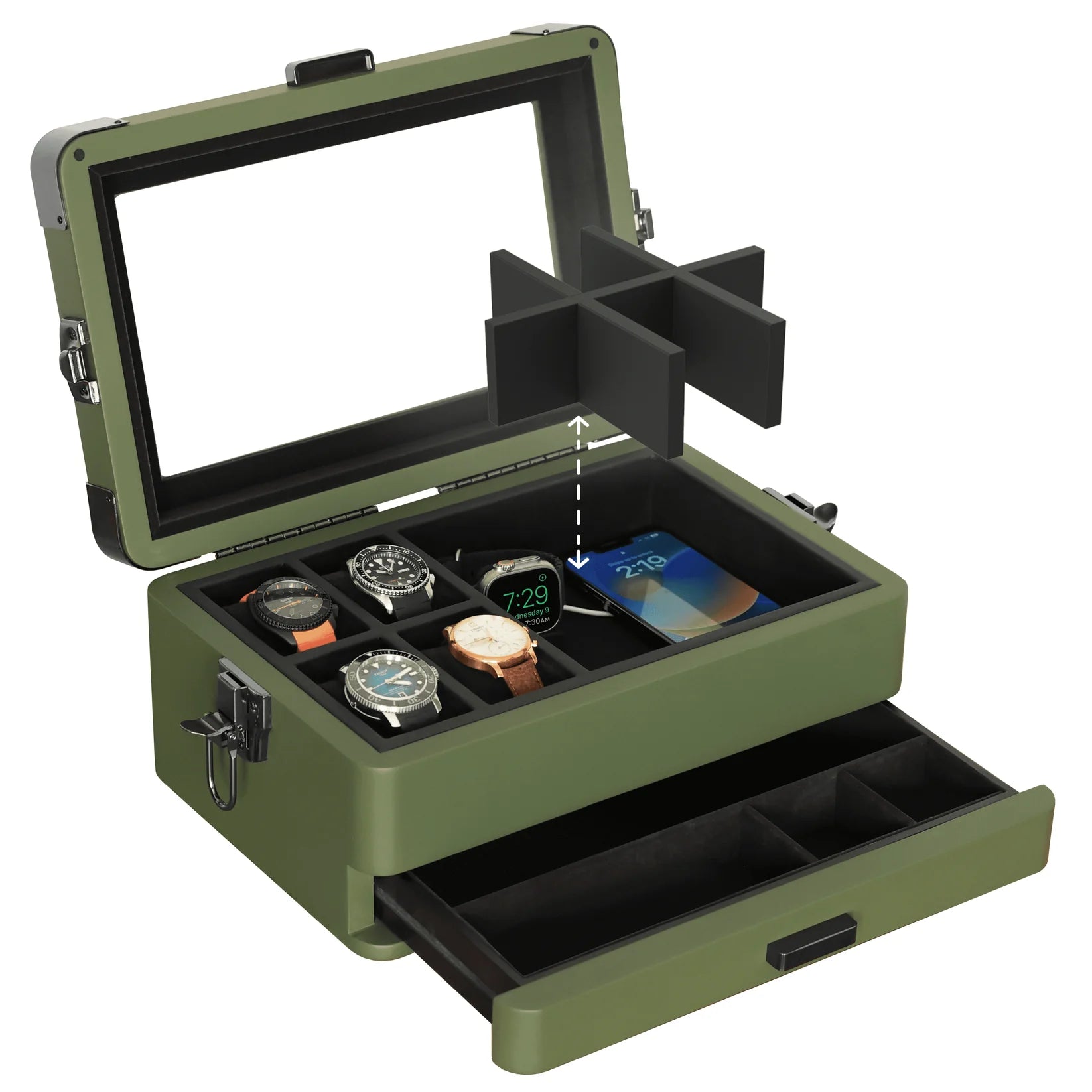 Military Modular Watch Box - 10 Slot (Drab Green)