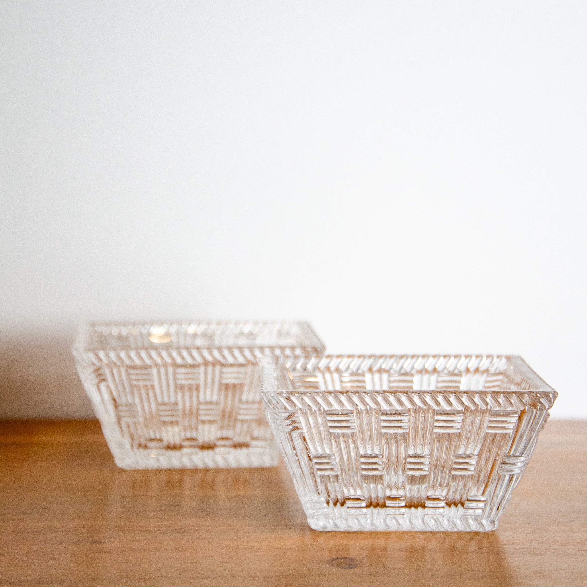 Tiffany & Co. 4” Crystal Basket Weave Candy Dish - Set of 2