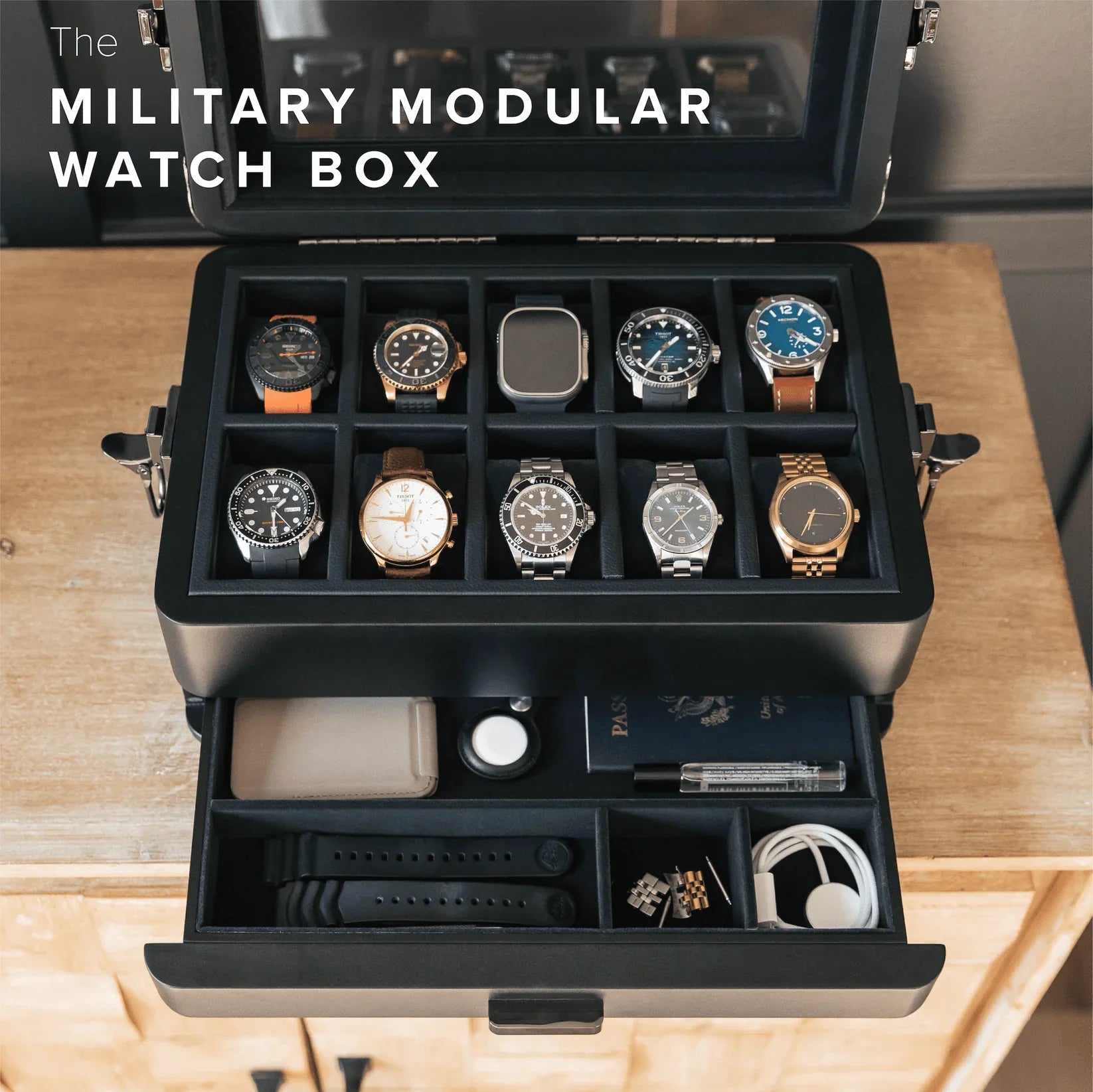 Military Modular Watch Box - 10 Slot (Black)