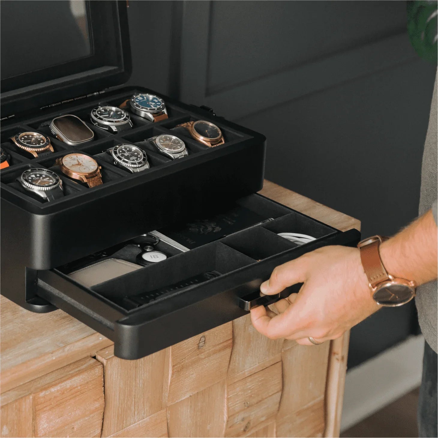 Military Modular Watch Box - 10 Slot (Black)