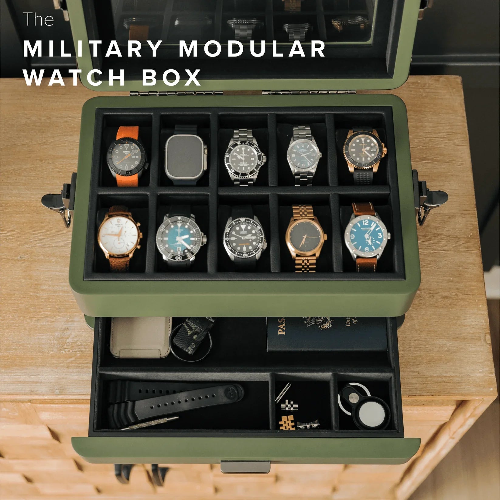 Military Modular Watch Box - 10 Slot (Drab Green)