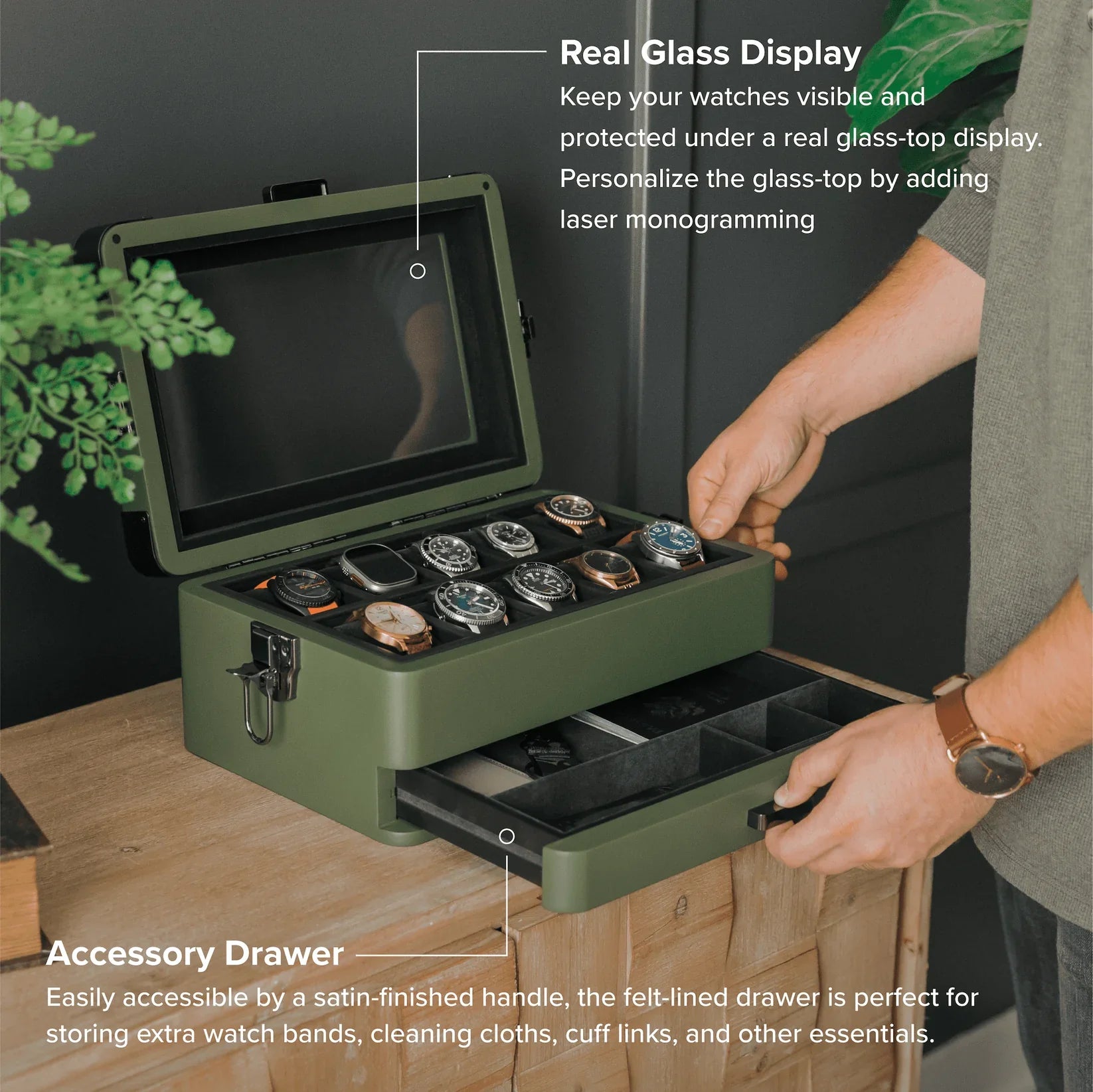 Military Modular Watch Box - 10 Slot (Drab Green)