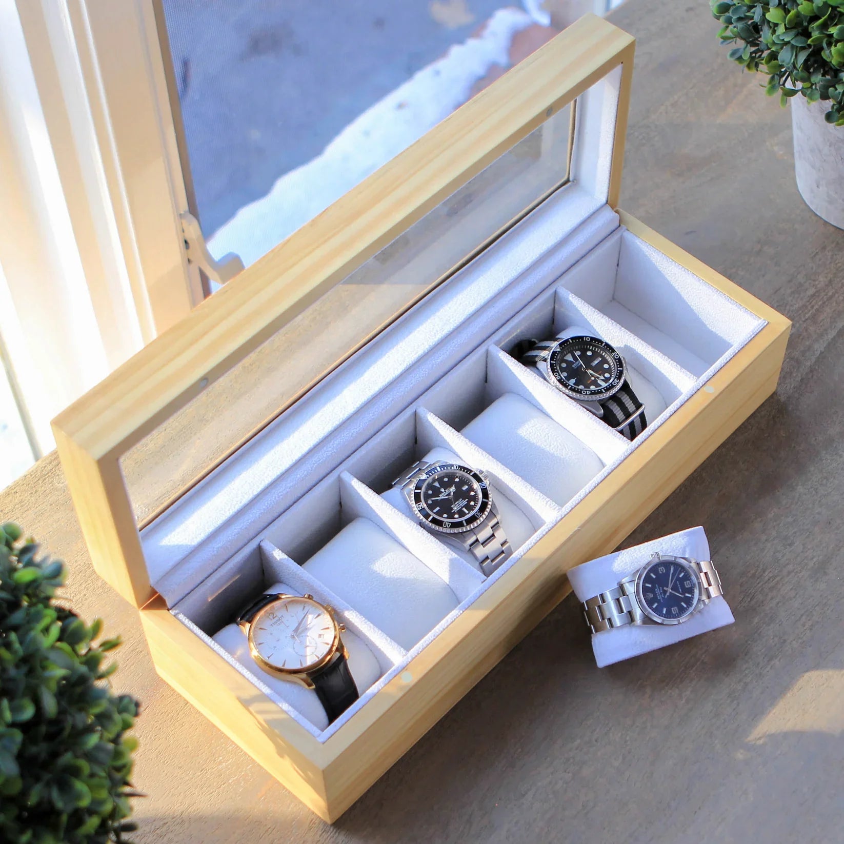 Pine Wood Watch Box - 6 Slot