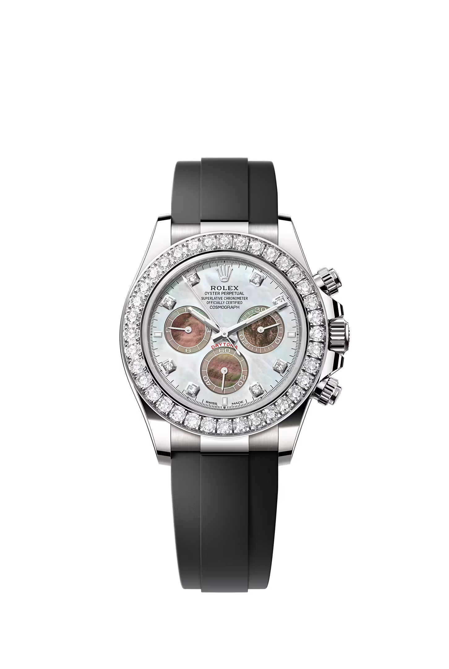 Cosmograph Daytona White Gold - Black & White with Mother of Pearl Set with Diamonds-Oysterflex