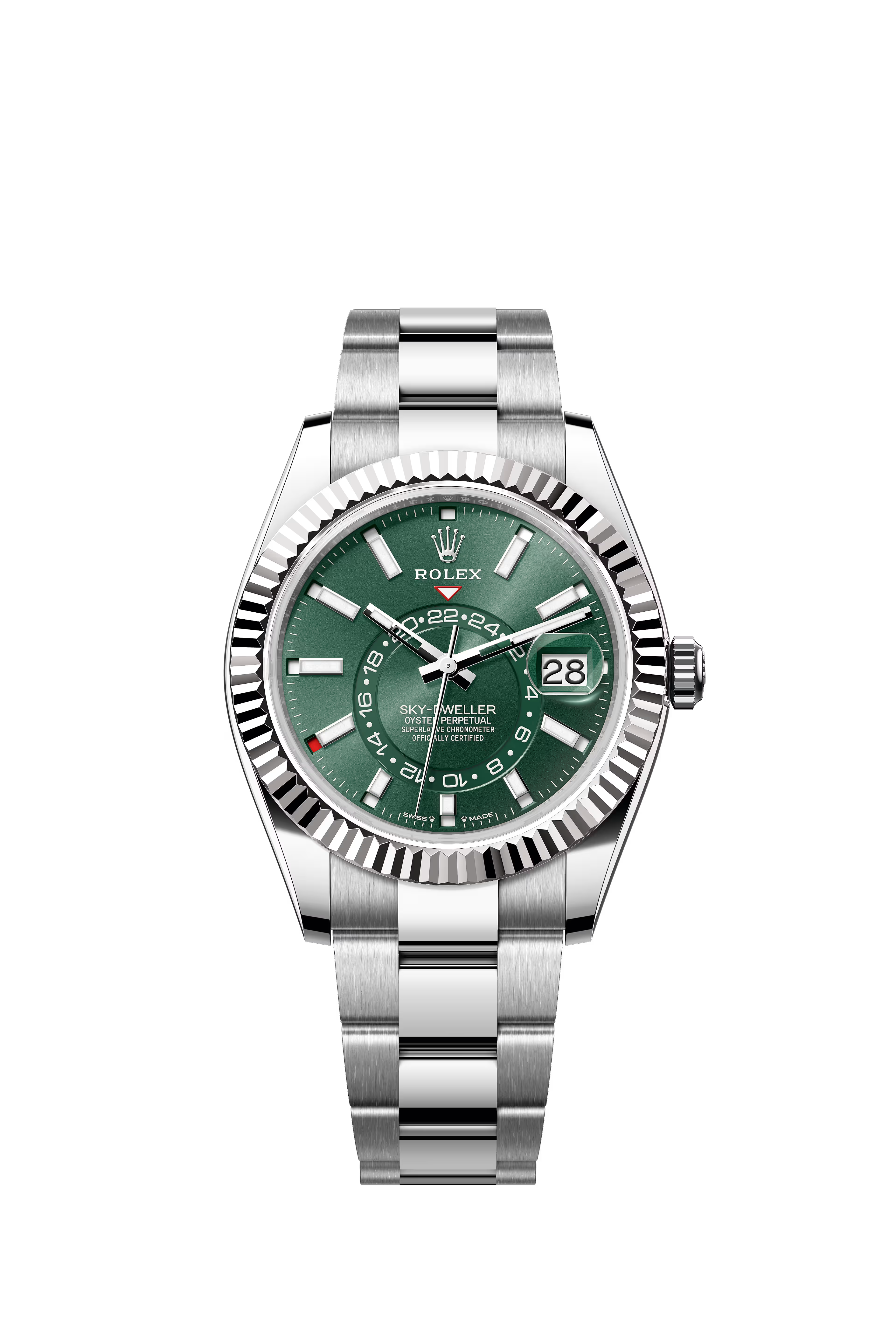 Skydweller: Oystersteel & White Gold - Mint Green Oyster Bracelet