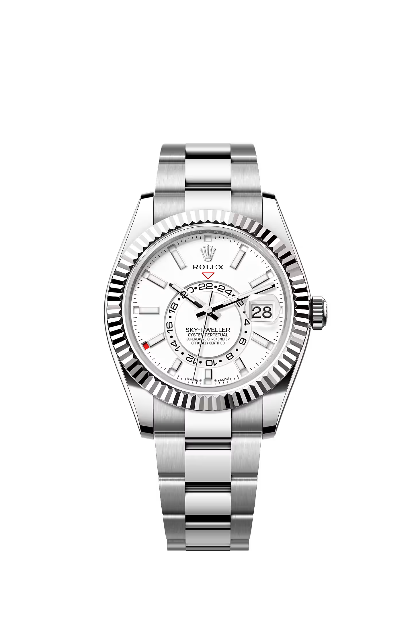 Skydweller: Oystersteel & White Gold - Intense White Oyster Bracelet