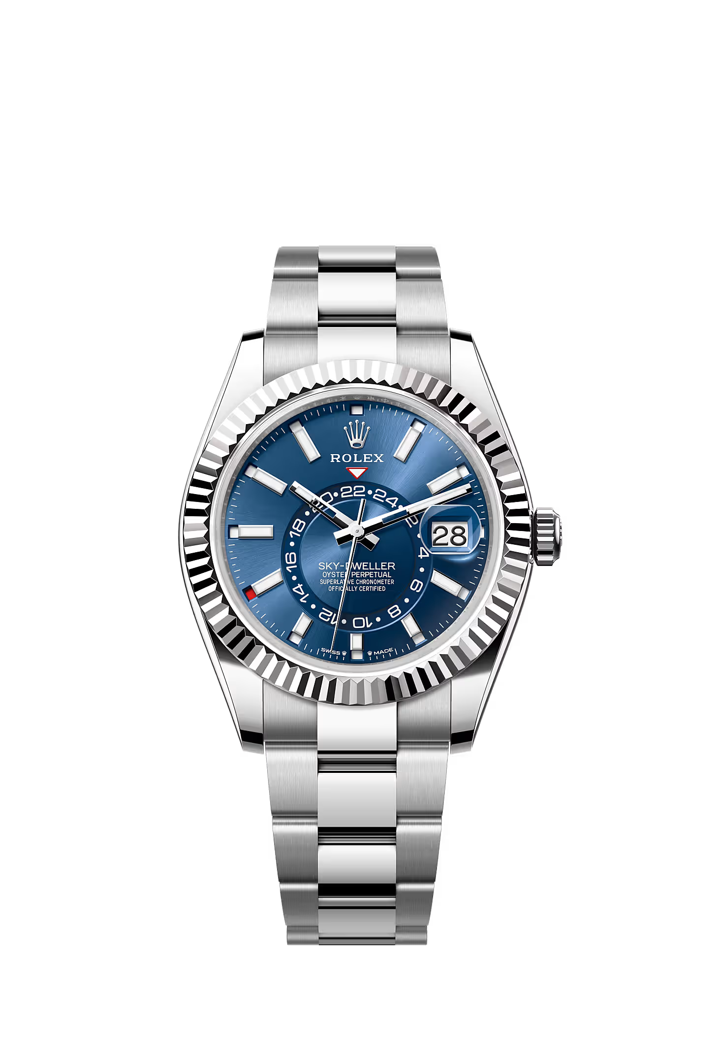 Skydweller: Oystersteel & White Gold - Bright Blue Oyster Bracelet