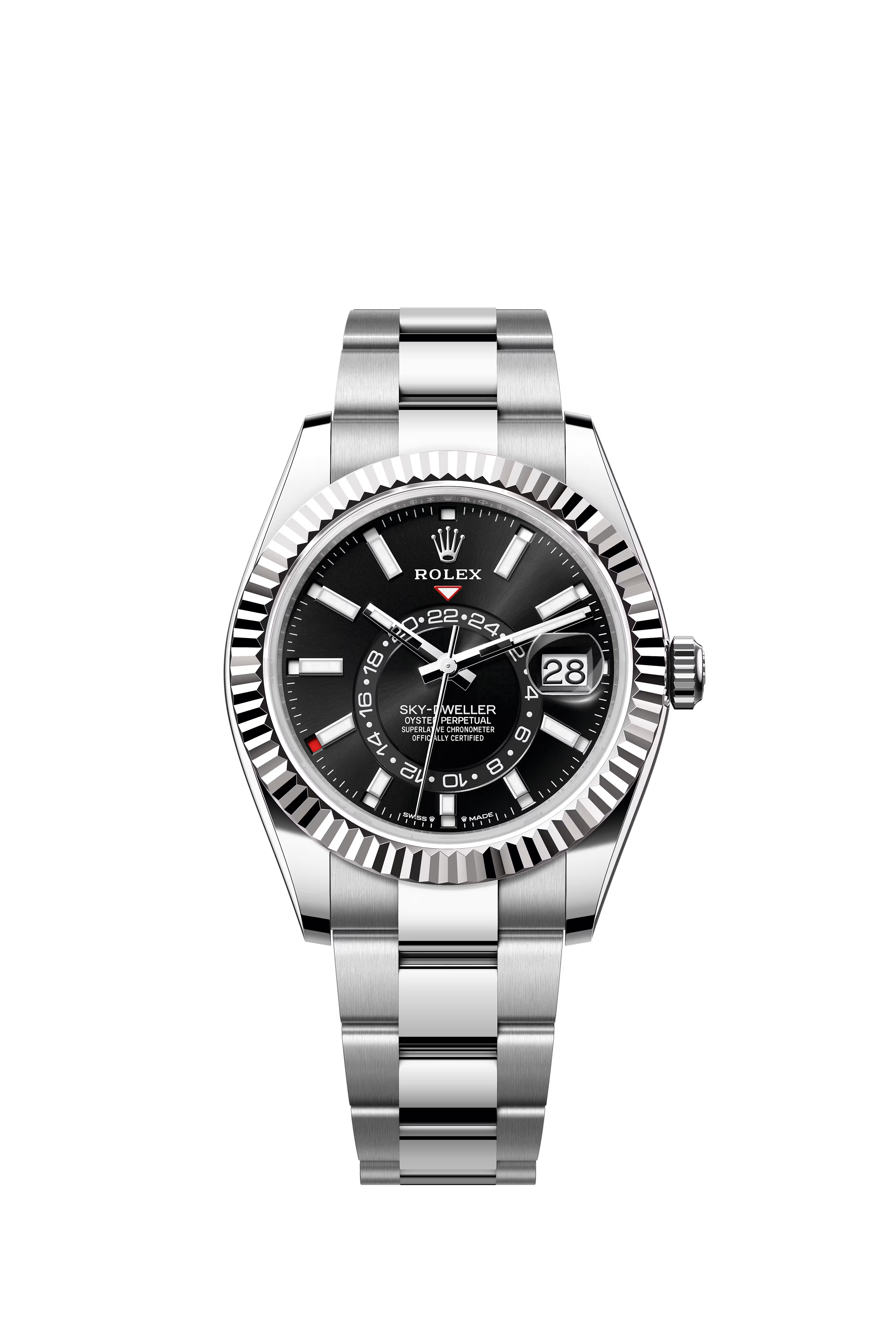 Skydweller: Oystersteel & White Gold - Bright Black Oyster Bracelet