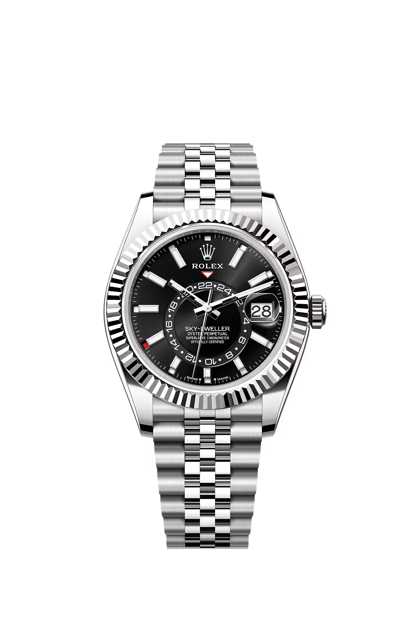 Skydweller: Oystersteel & White Gold - Bright Black Jubilee Bracelet